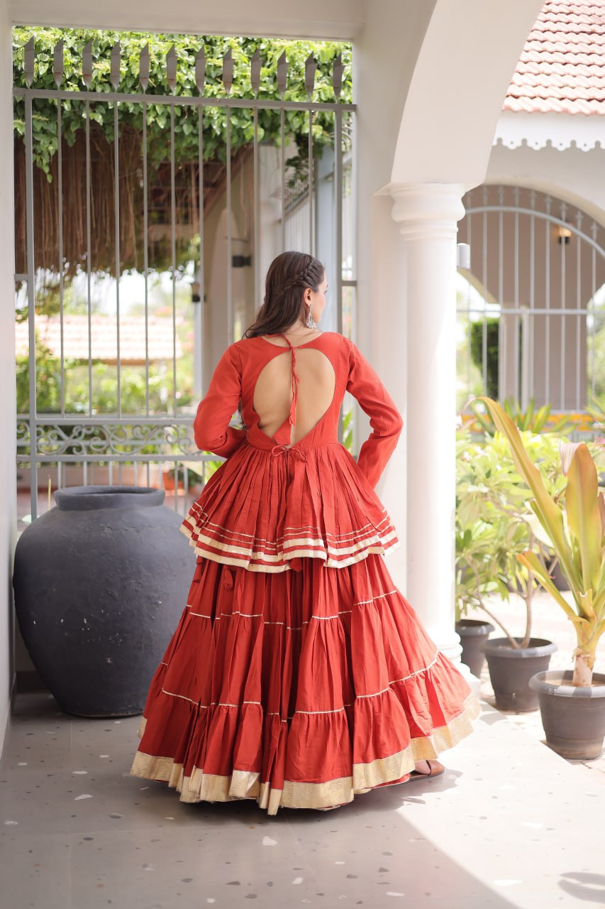 Rust Traditional Cora Cotton Lehenga Set