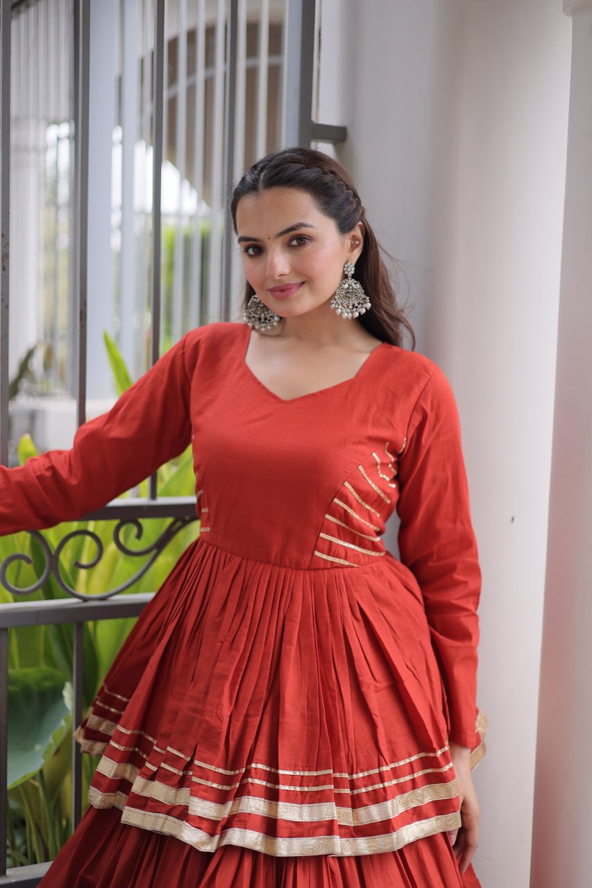 Rust Traditional Cora Cotton Lehenga Set