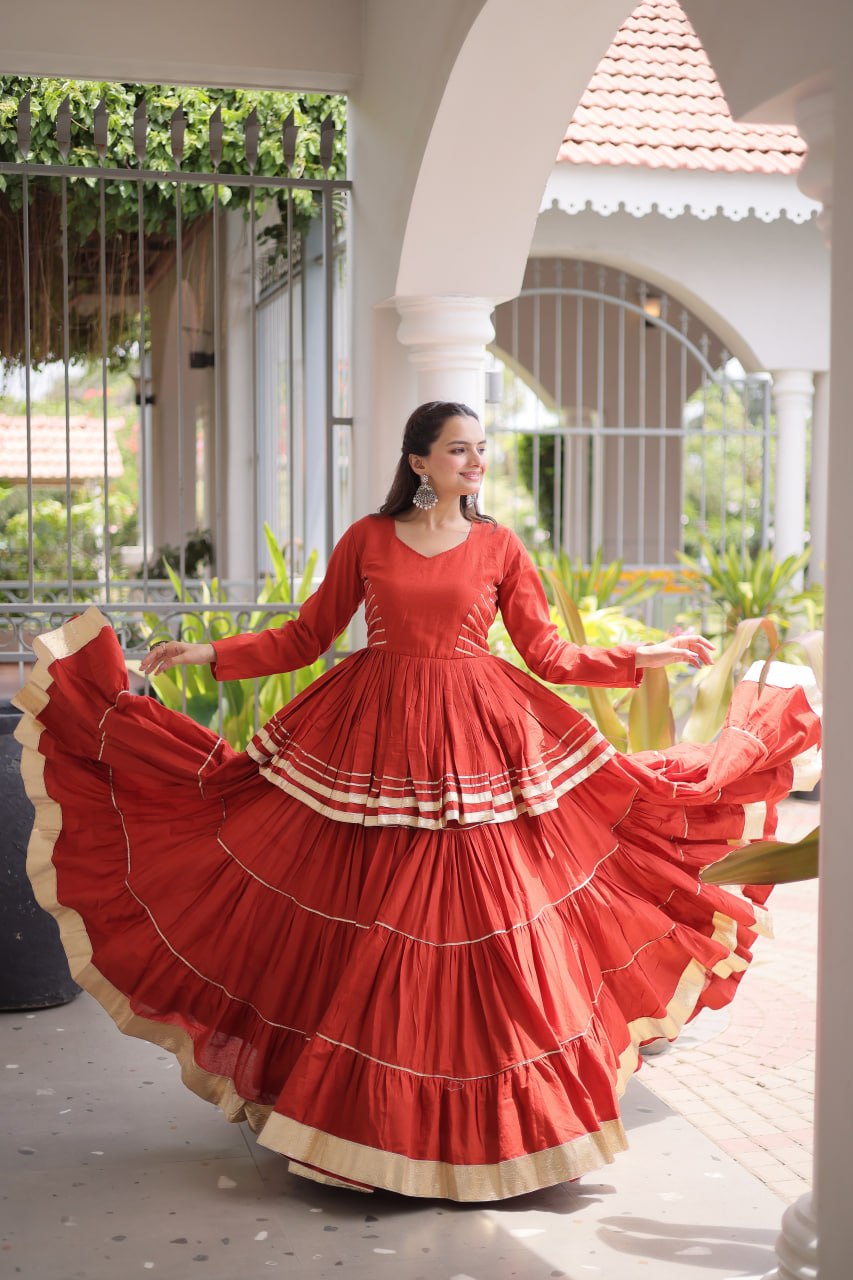 Rust Traditional Cora Cotton Lehenga Set