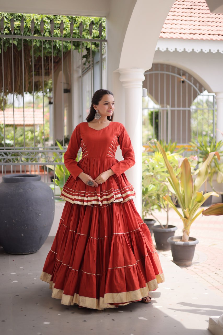 Rust Traditional Cora Cotton Lehenga Set