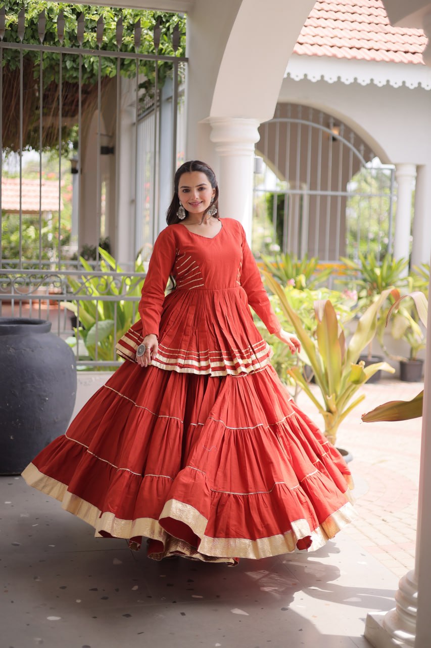 Rust Traditional Cora Cotton Lehenga Set