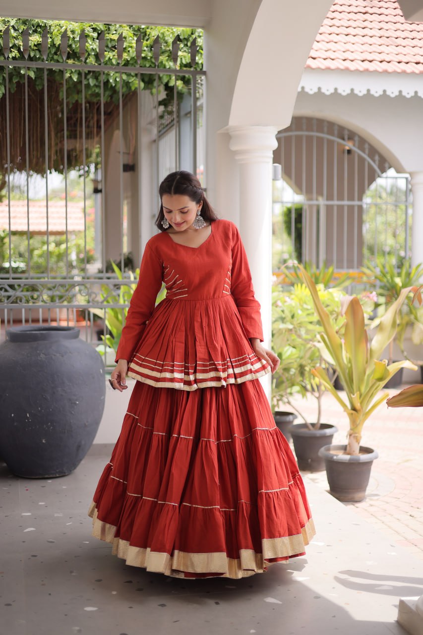 Rust Traditional Cora Cotton Lehenga Set