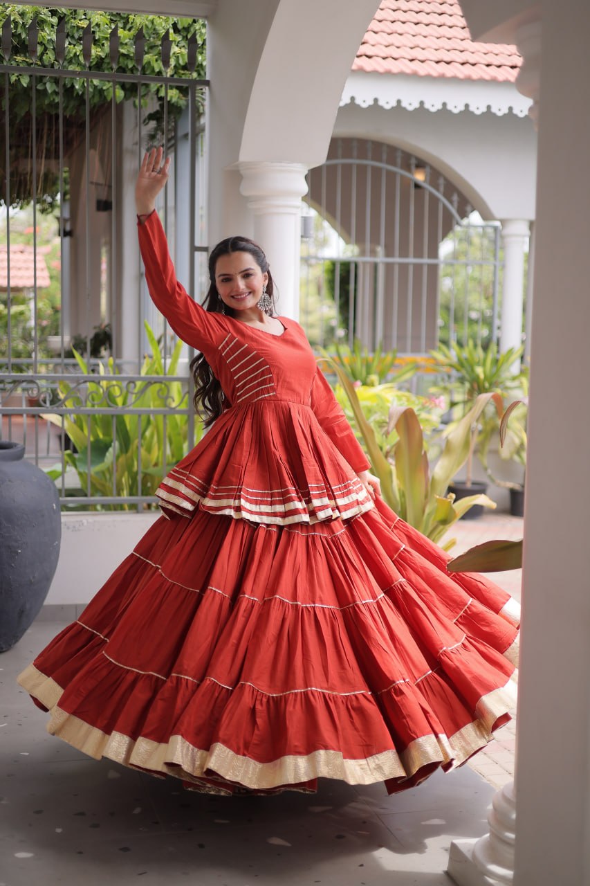 Rust Traditional Cora Cotton Lehenga Set
