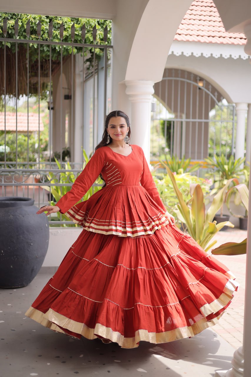 Rust Traditional Cora Cotton Lehenga Set