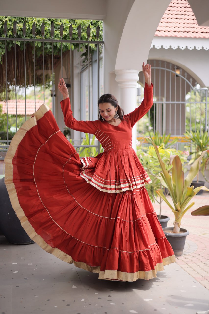 Rust Traditional Cora Cotton Lehenga Set