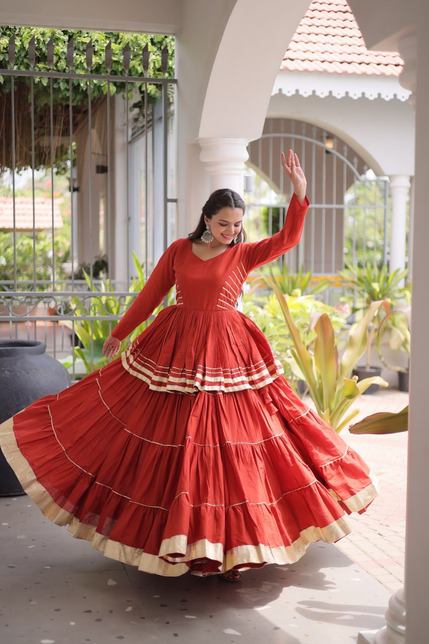 Rust Traditional Cora Cotton Lehenga Set