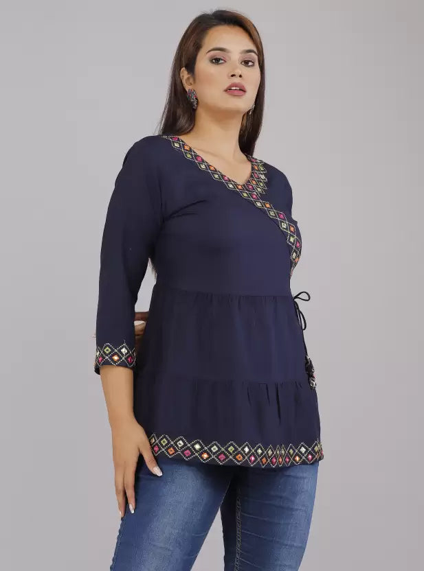 Blue Rayon Top with Embroidery
