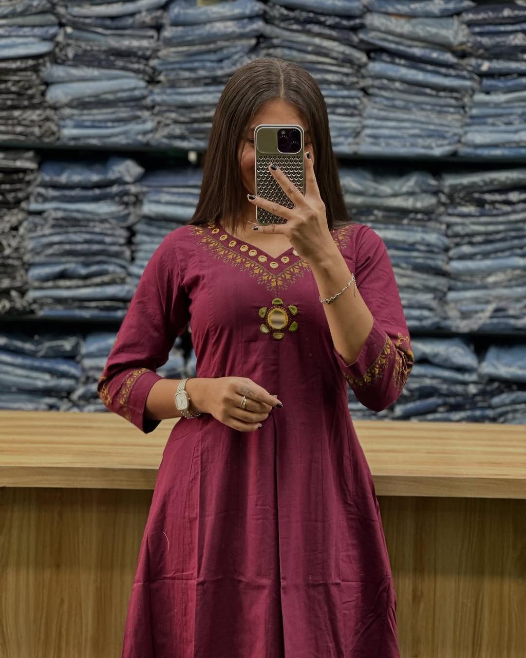 Sanganeri Buta Print Flared Anarkali Kurta Set - Cotton with Adda Work