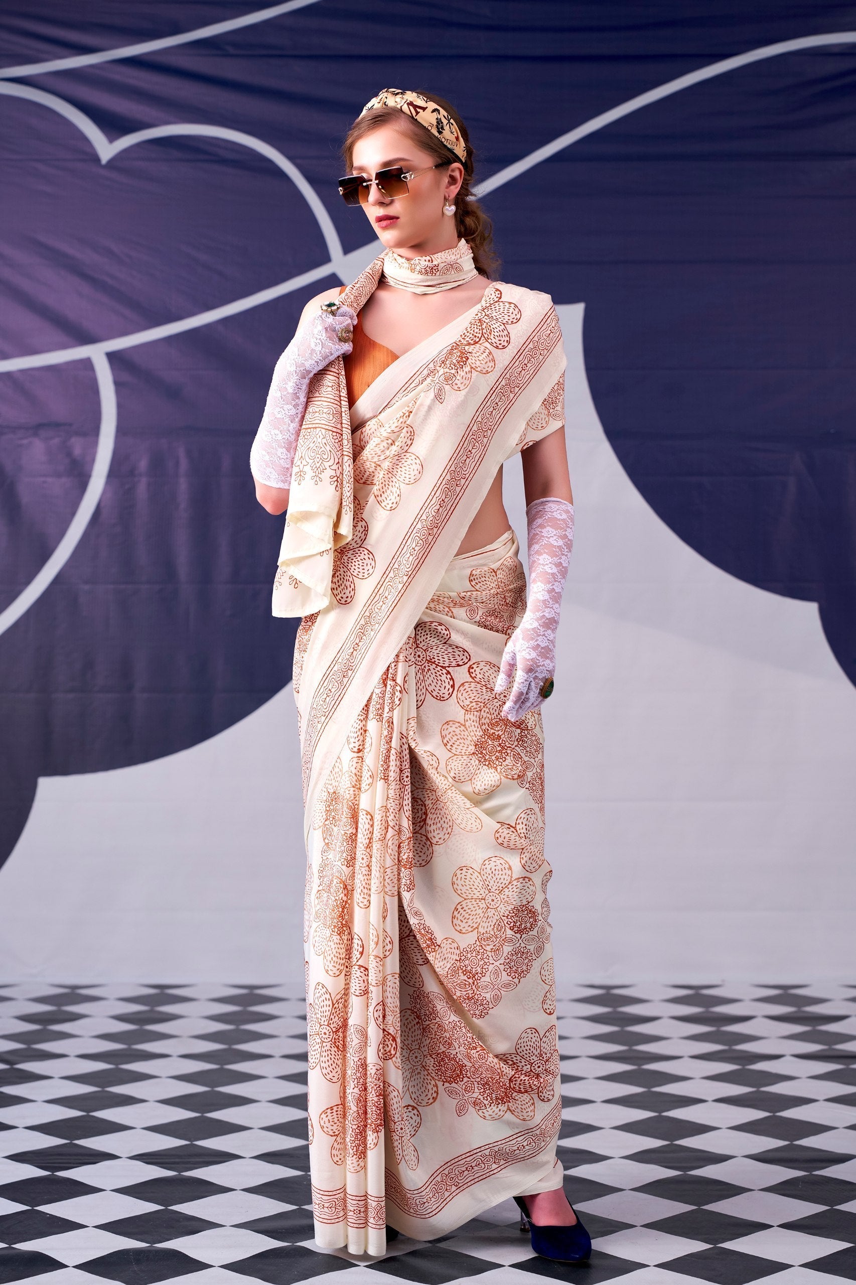 Satin Silk Floral Printed Saree