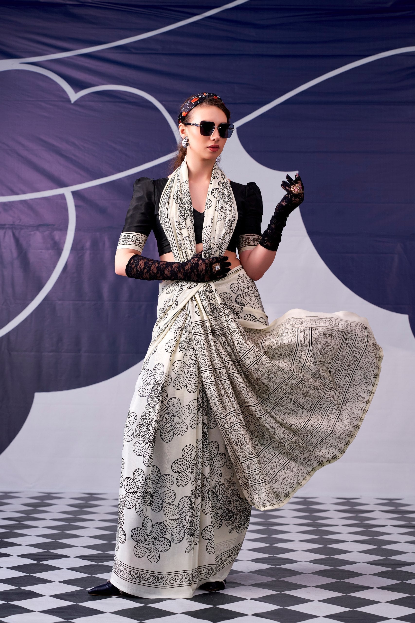 Satin Silk Floral Printed Saree