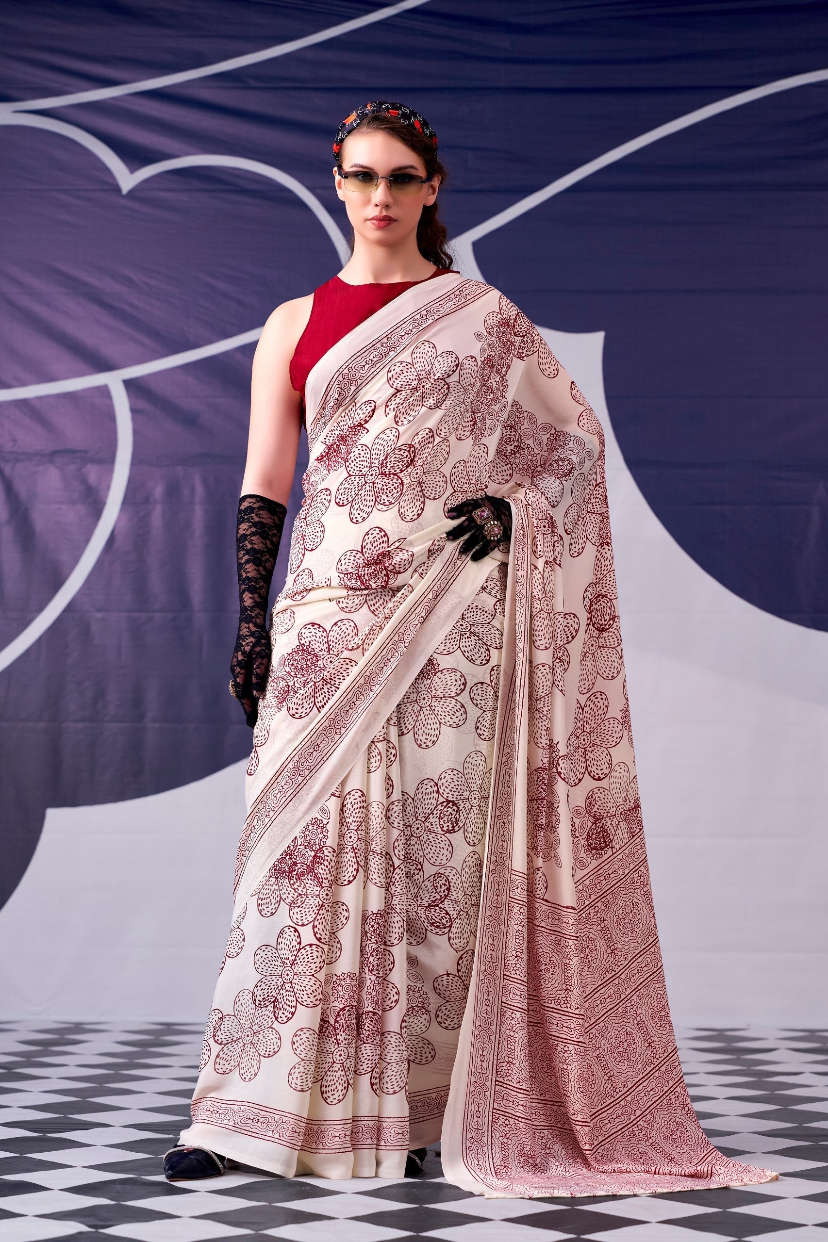 Satin Silk Floral Printed Saree