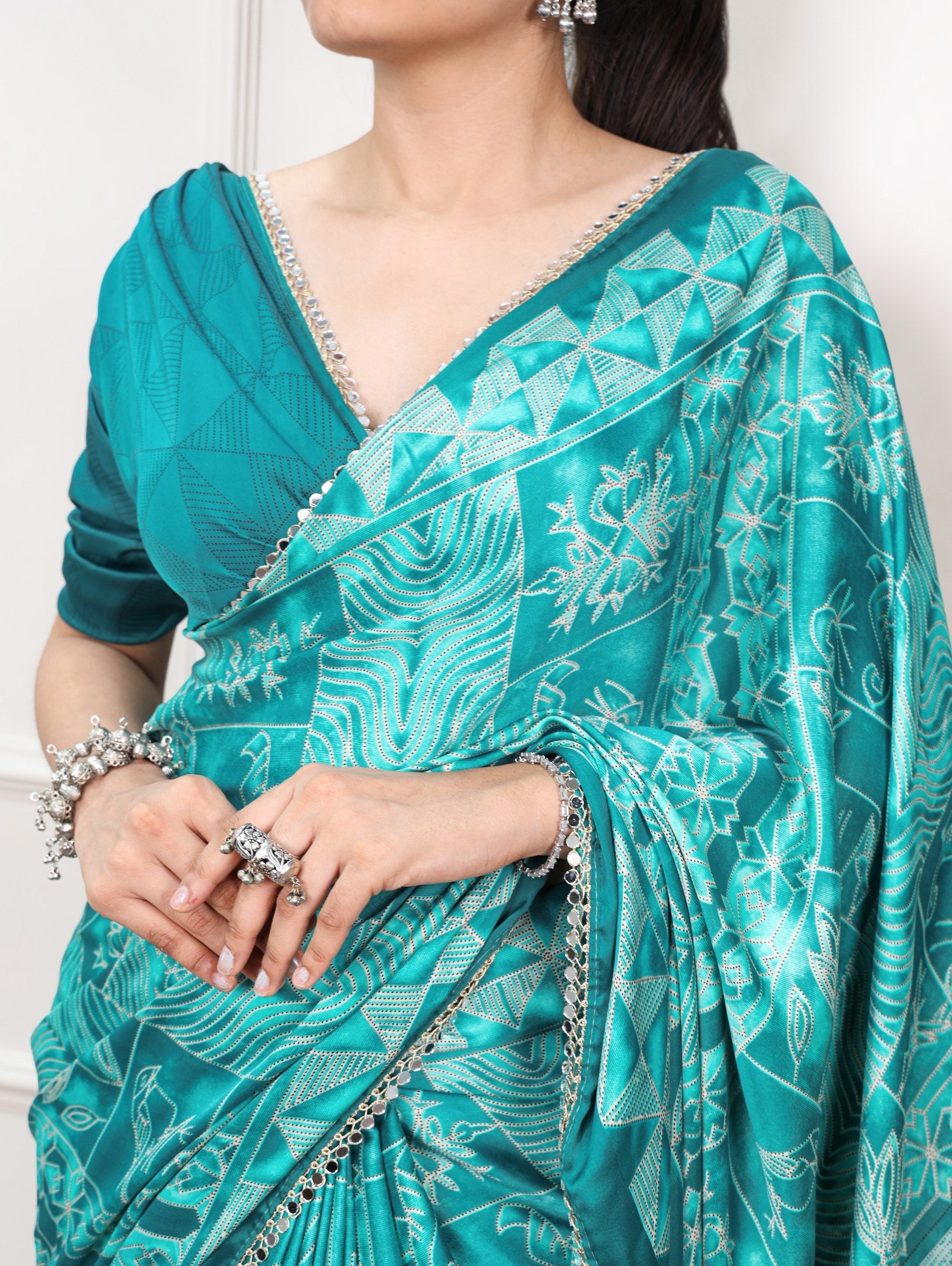 Satin Silk Saree with Mirror Lace Border