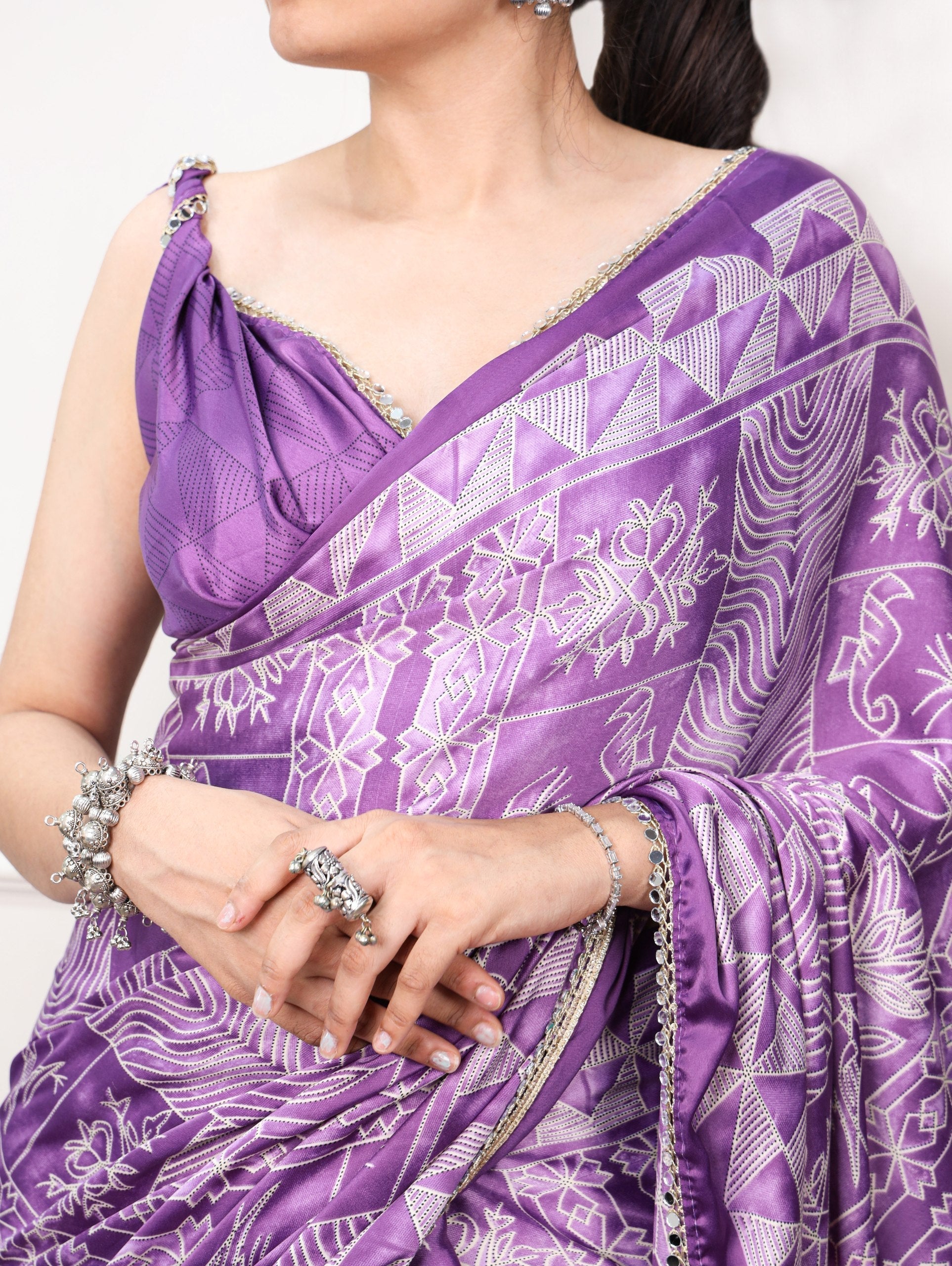 Satin Silk Saree with Mirror Lace Border