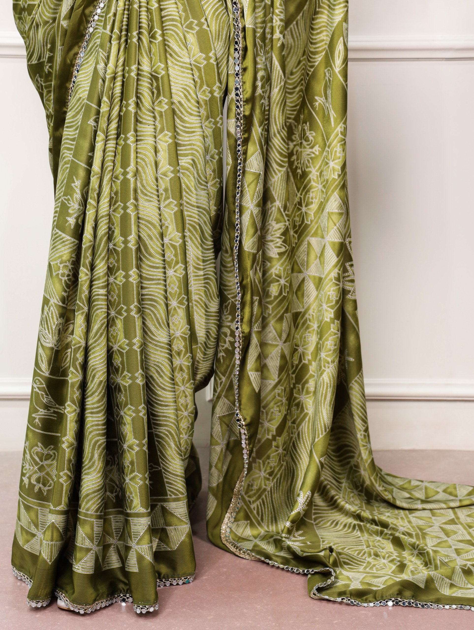 Satin Silk Saree with Mirror Lace Border