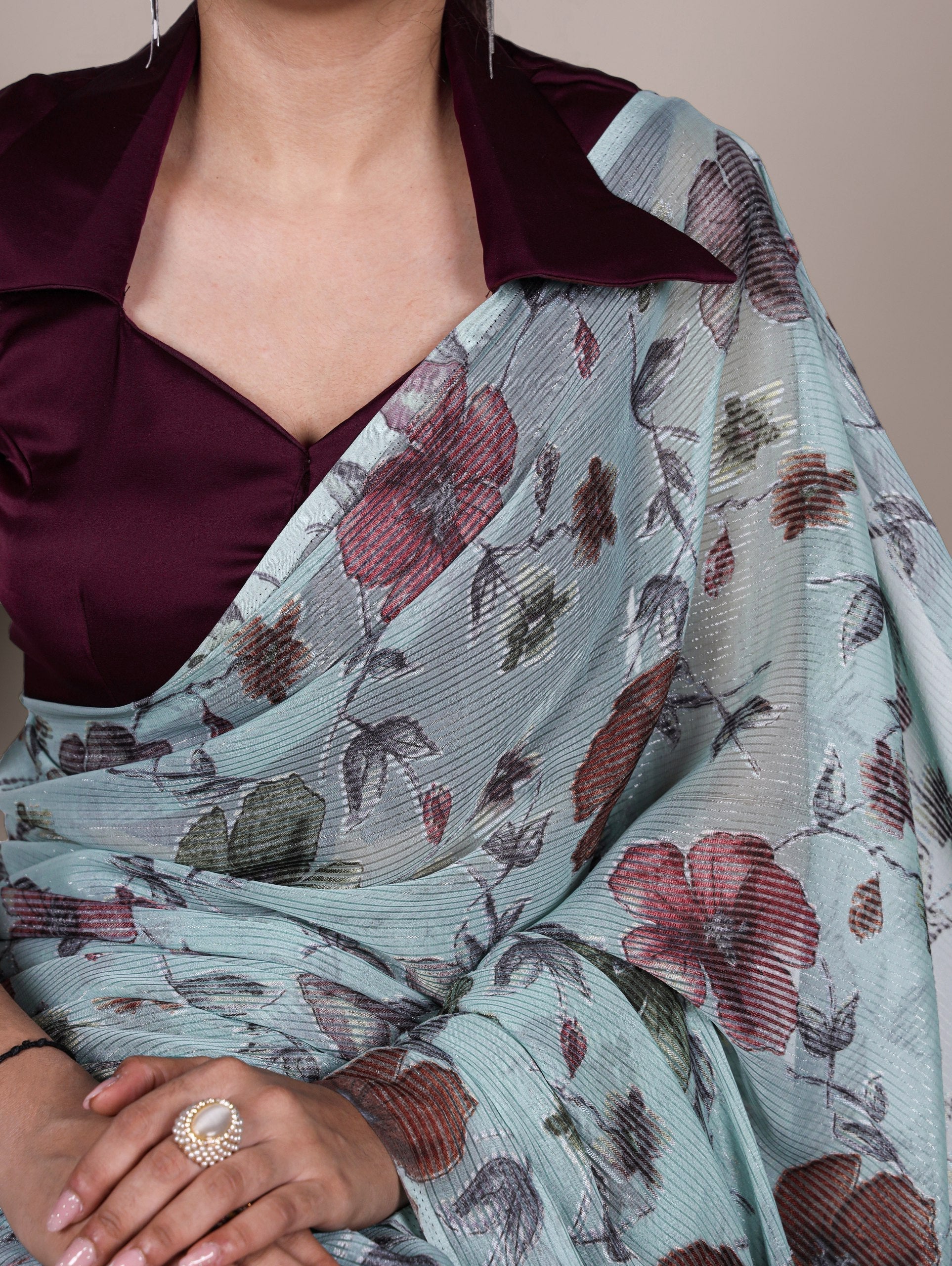 Sea Greeen Elegant Lurex Brasso Saree with Floral Viscose Brasso Work & Silk Blouse Piece