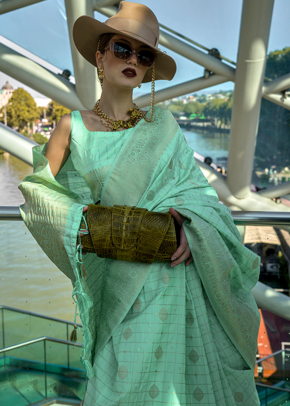 Sea Green Elegant Banarasi Blended Silk Saree – Handwoven Heritage for Special Occasions