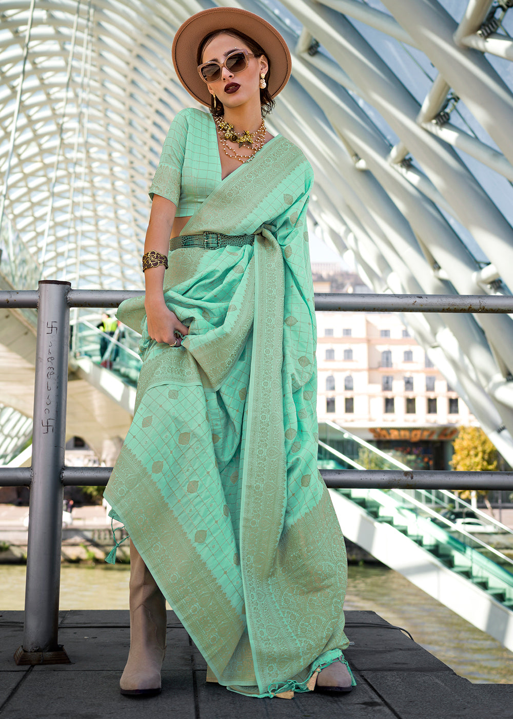 Sea Green Elegant Banarasi Blended Silk Saree – Handwoven Heritage for Special Occasions