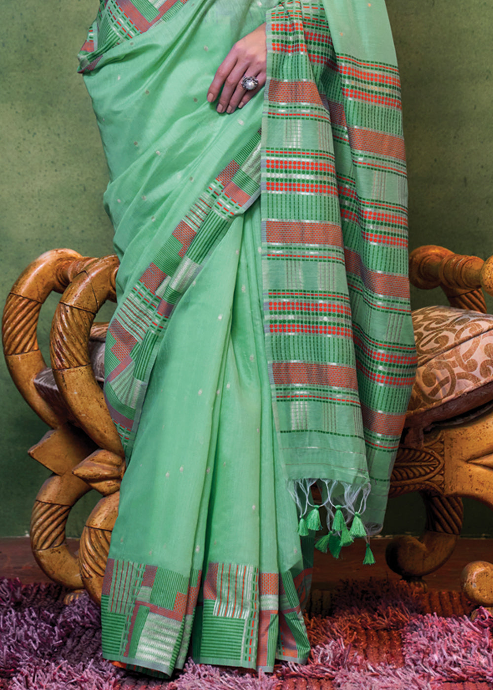 Sea Green Elegant Cotton Silk Blended Saree – Graceful & Lustrous Drape