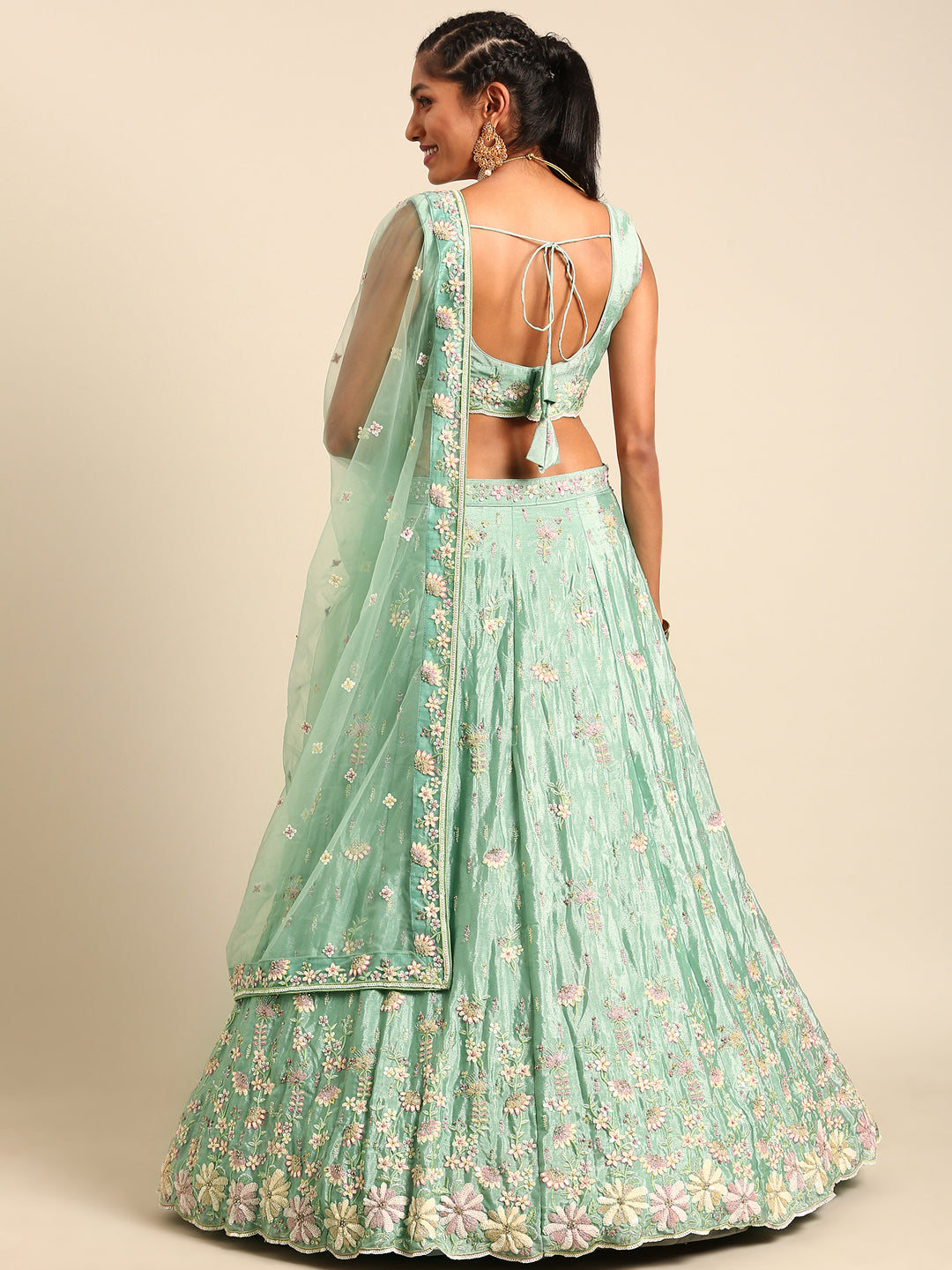 Sea Green Georgette heavy Sequinse embroidery Semi-Stitched Lehenga choli & Dupatta