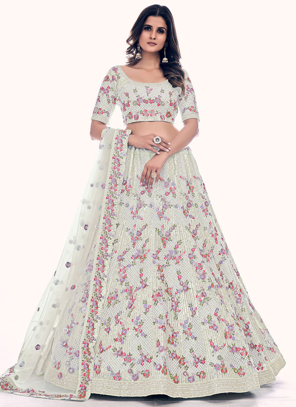 White Net A Line Lehenga Choli