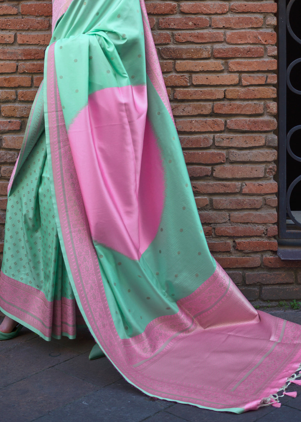 Sea Green Regal Banarasi Soft Silk Saree with Intricate Timeless Design & Blouse Piece