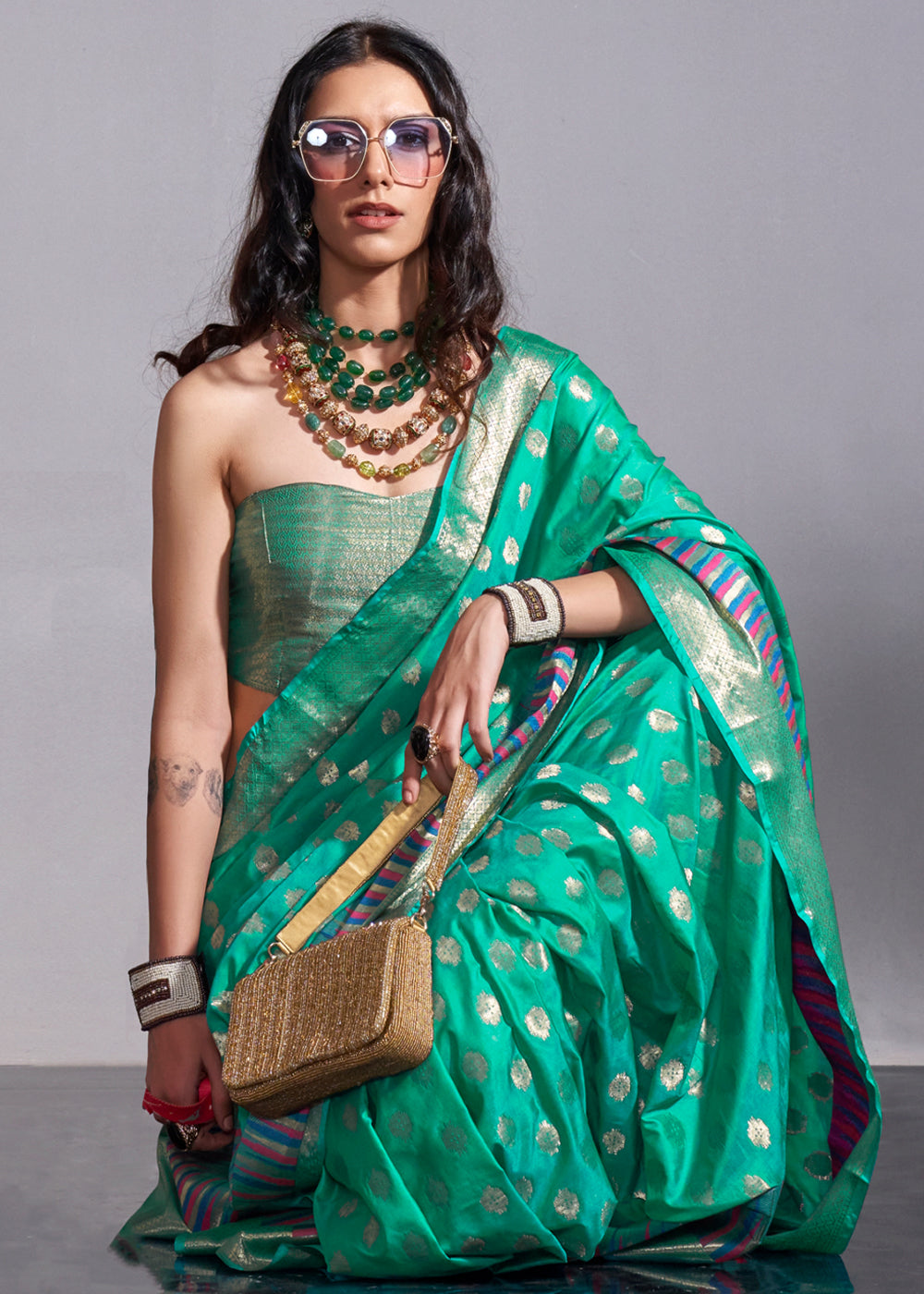 Sea Green Timeless Banarasi Blended Silk Saree with Intricate Design – Perfect for Grand Occasions