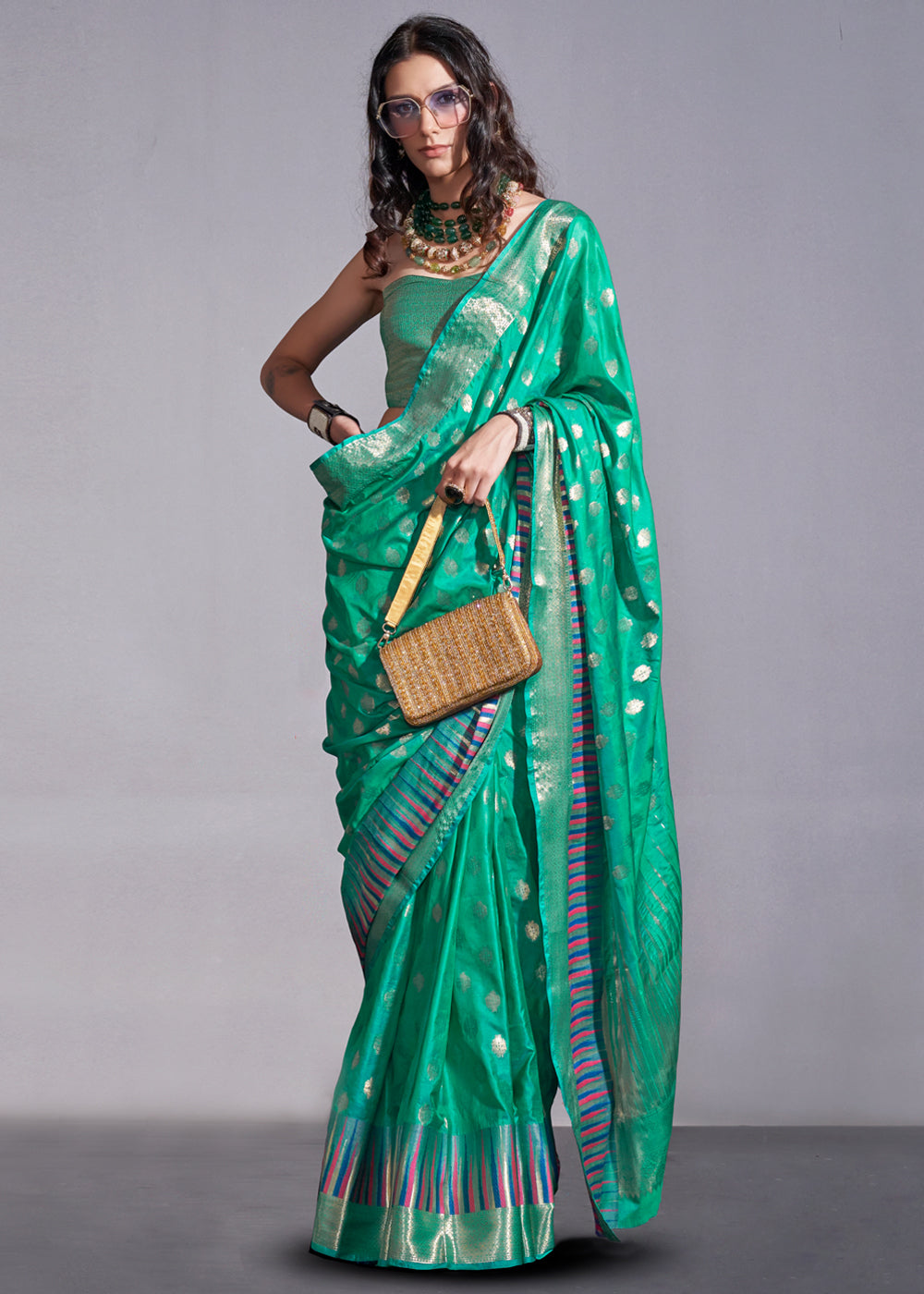 Sea Green Timeless Banarasi Blended Silk Saree with Intricate Design – Perfect for Grand Occasions