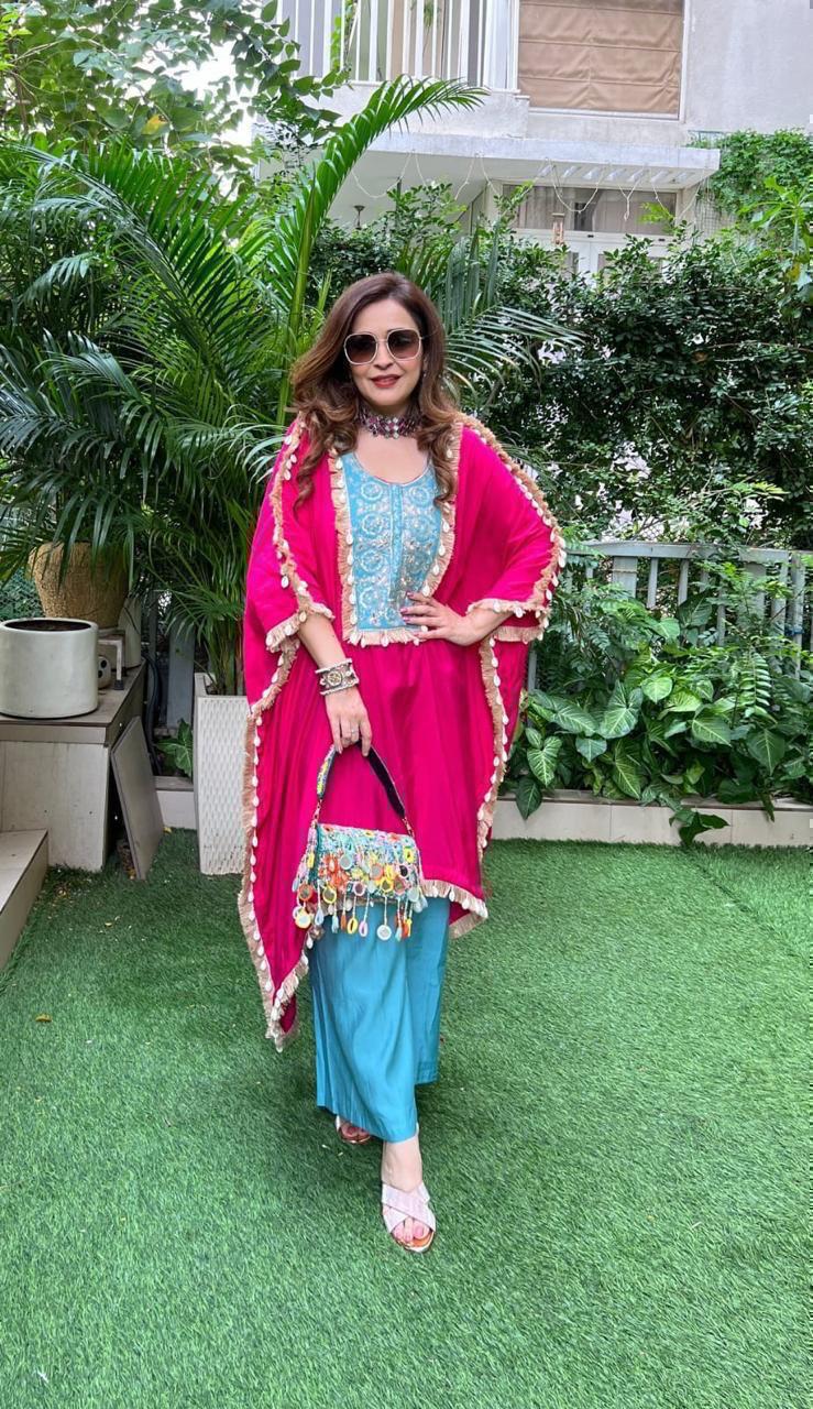 Sequence Embroidered Rayon Silk Kaftan & Pant Set