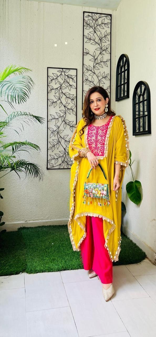 Sequence Embroidered Rayon Silk Kaftan & Pant Set