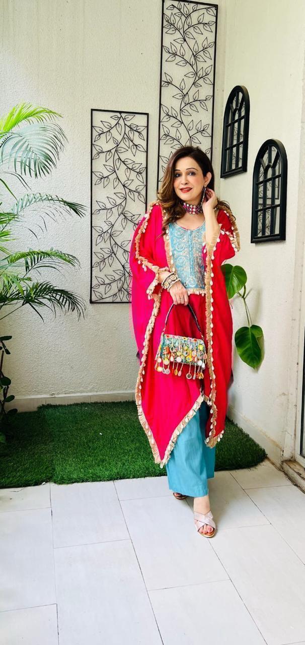 Sequence Embroidered Rayon Silk Kaftan & Pant Set