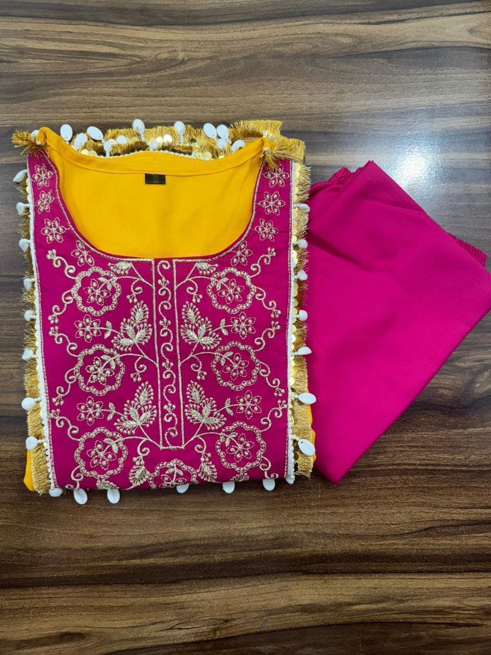 Sequence Embroidered Rayon Silk Kaftan & Pant Set