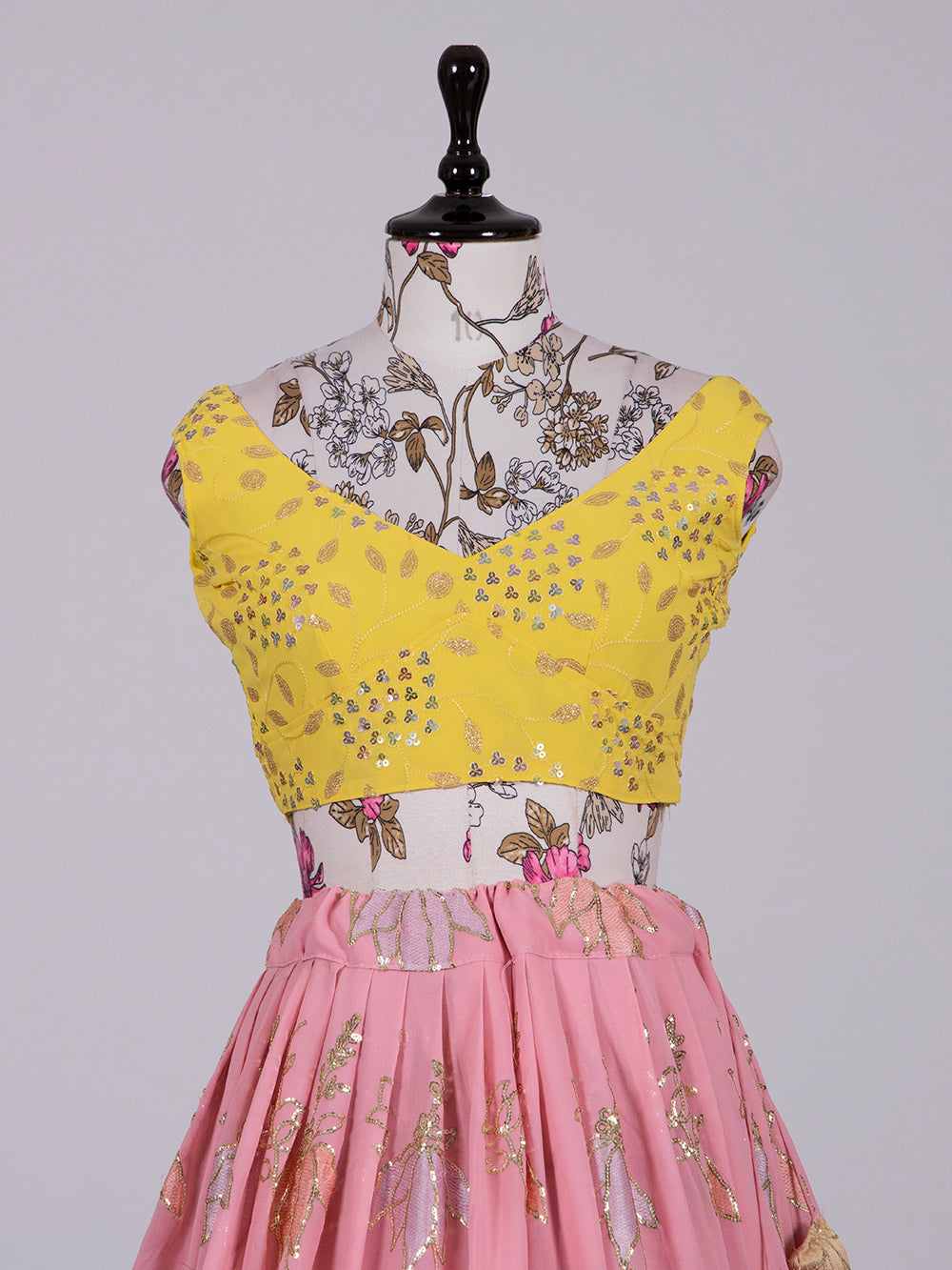 Pink Color Thread And Sequins Embroidered Work Georgette Lehenga Choli