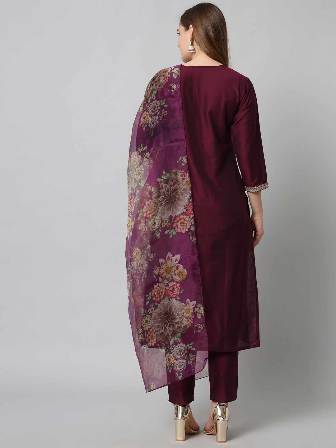 Silk Blend Kurta & Trouser Set with Organza Dupatta