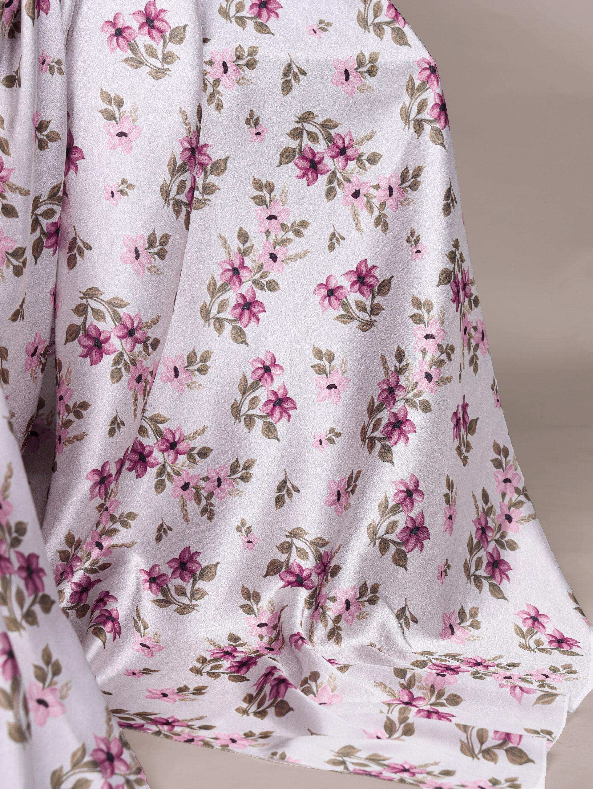Silver Elegant Satin Silk Printed Saree with Banglory Blouse Piece – Soft, Lustrous & Timeless Ethnic Drape