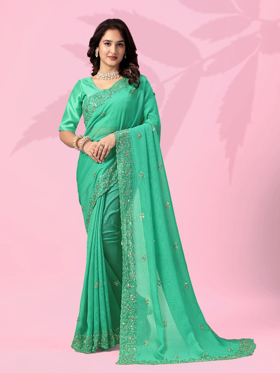 Sky Blue Art Silk Saree with Sequins Work