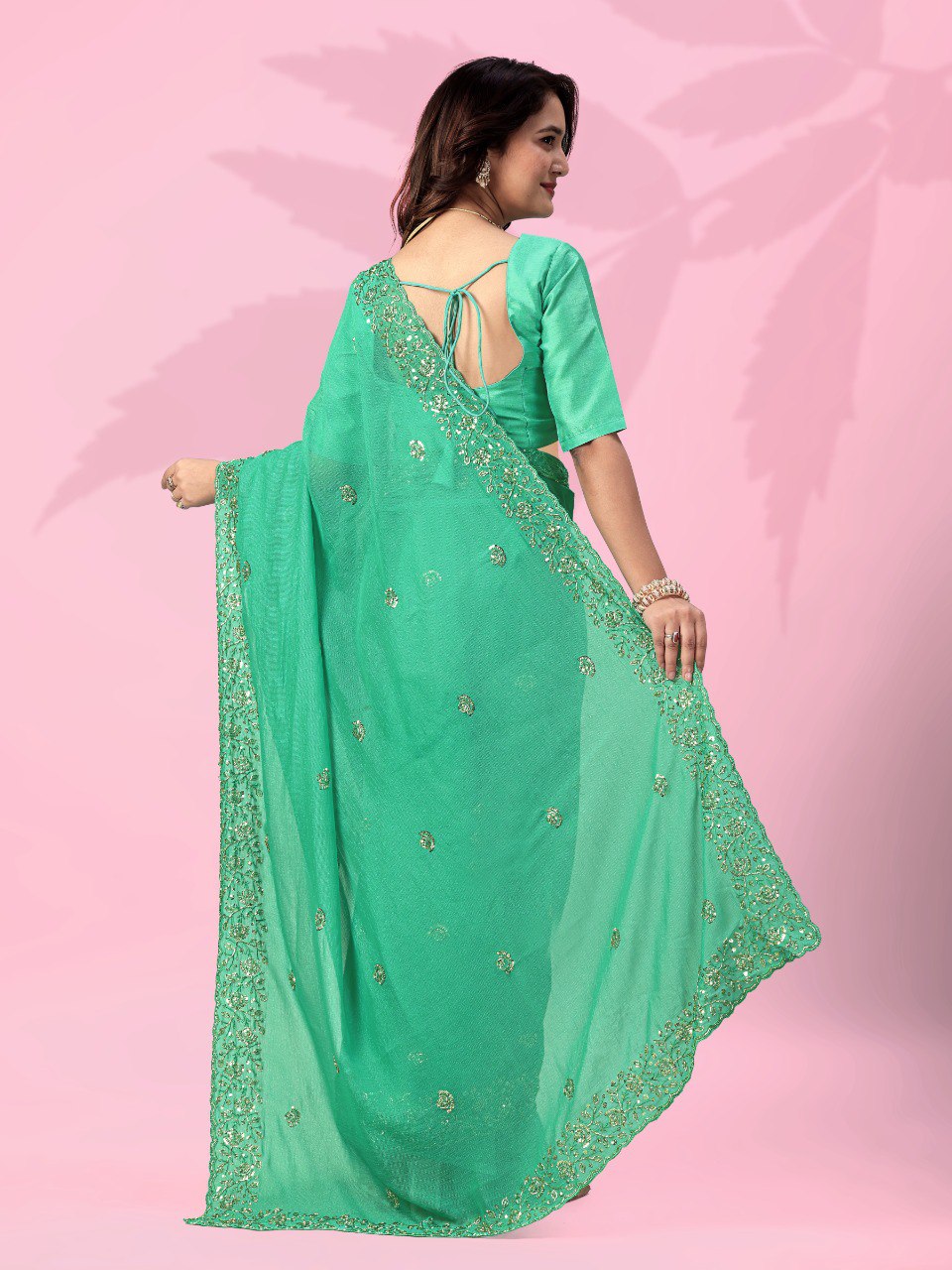 Sky Blue Art Silk Saree with Sequins Work