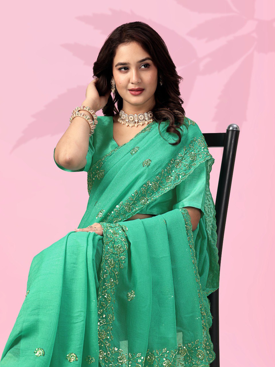 Sky Blue Art Silk Saree with Sequins Work
