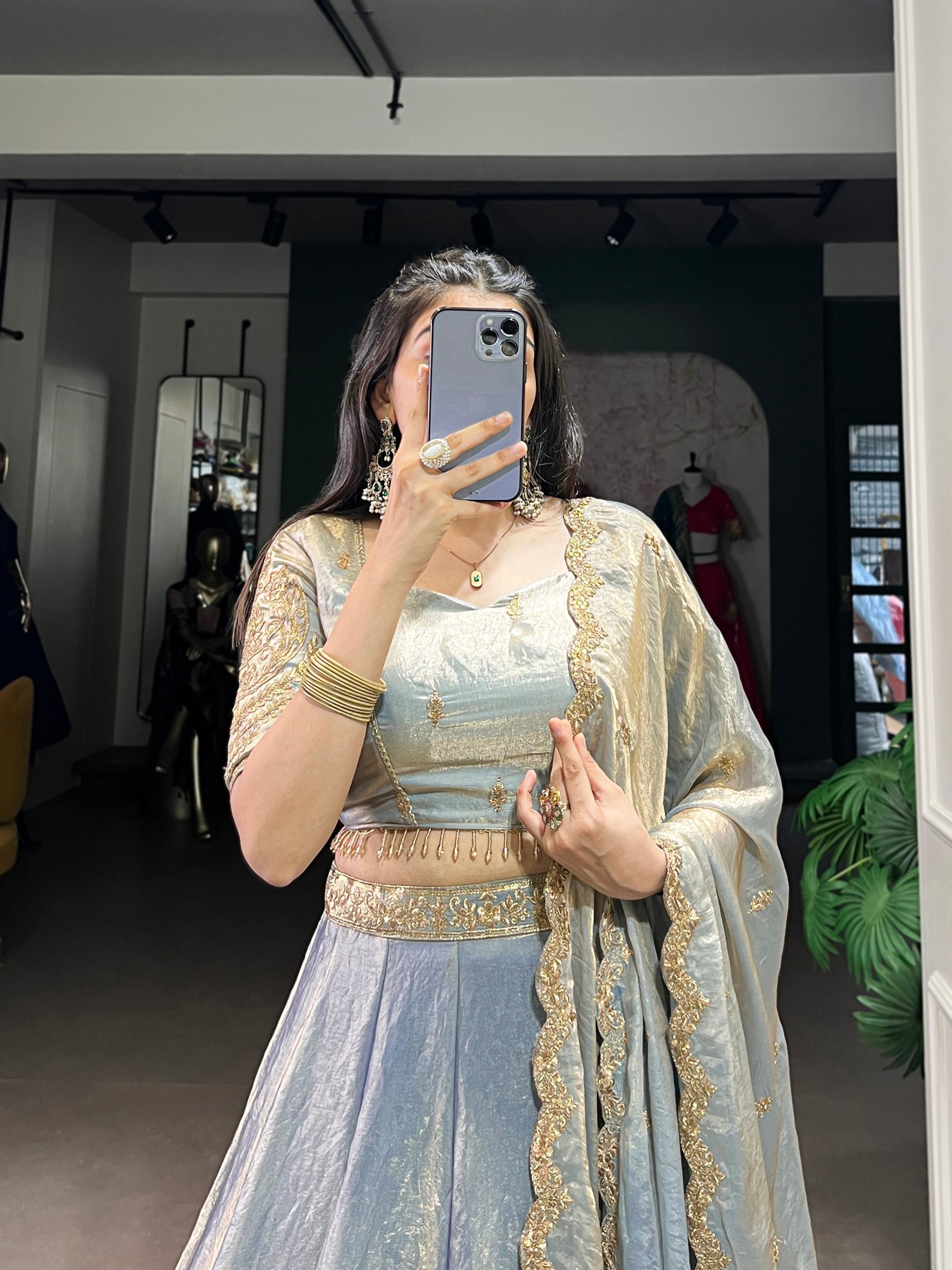 Sky Blue Designer Fendi Lehenga Choli Set with Sequins & Thread Embroidery  Heavy Flair Stitched Lehenga with Dupatta