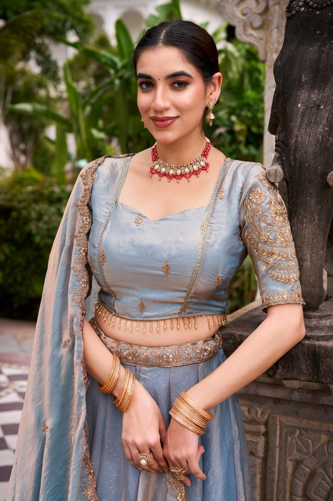 Sky Blue Designer Fendi Lehenga Choli Set with Sequins & Thread Embroidery  Heavy Flair Stitched Lehenga with Dupatta