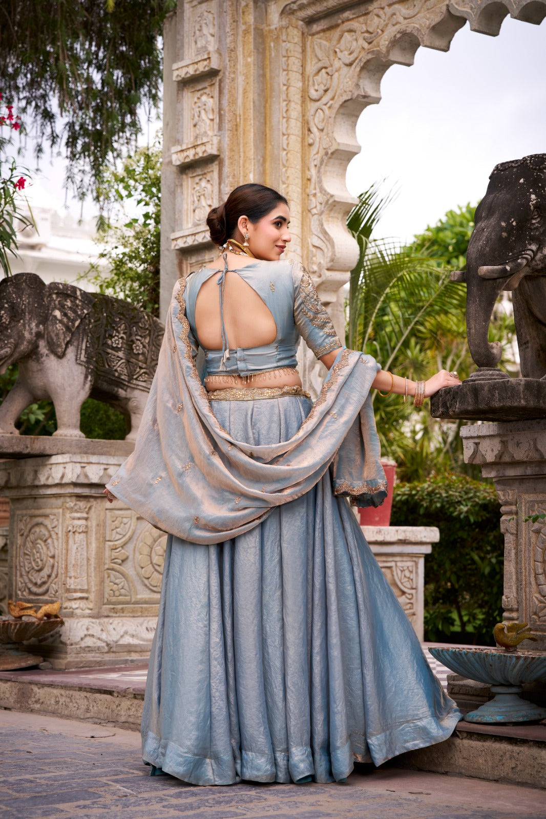 Sky Blue Designer Fendi Lehenga Choli Set with Sequins & Thread Embroidery  Heavy Flair Stitched Lehenga with Dupatta