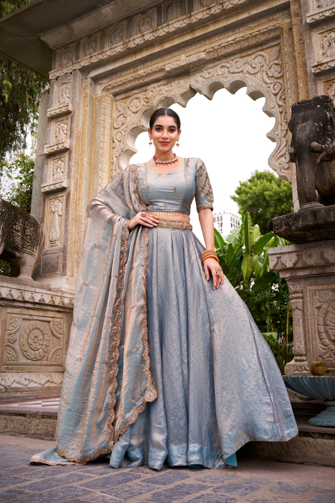 Sky Blue Designer Fendi Lehenga Choli Set with Sequins & Thread Embroidery  Heavy Flair Stitched Lehenga with Dupatta