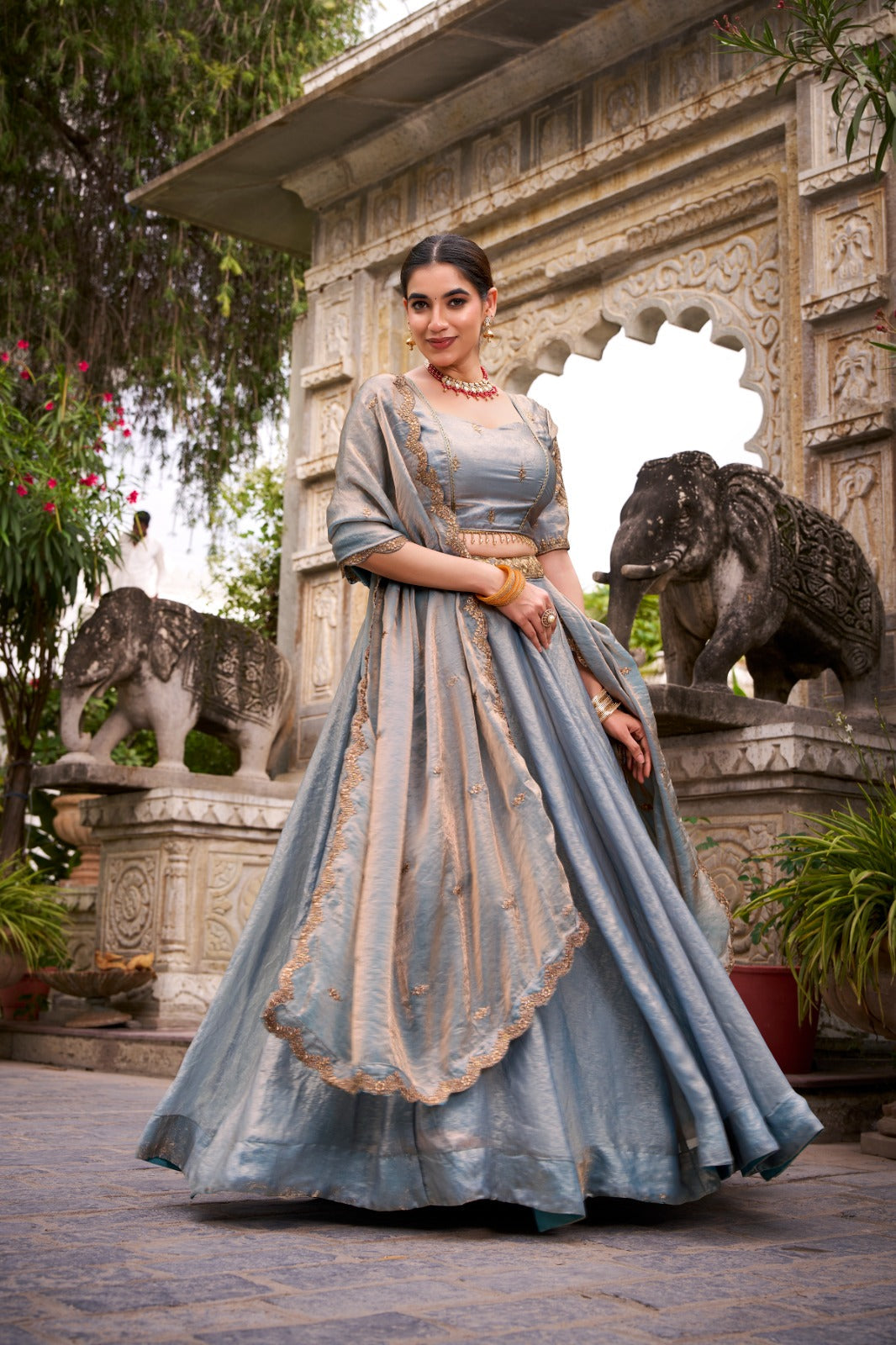 Sky Blue Designer Fendi Lehenga Choli Set with Sequins & Thread Embroidery  Heavy Flair Stitched Lehenga with Dupatta