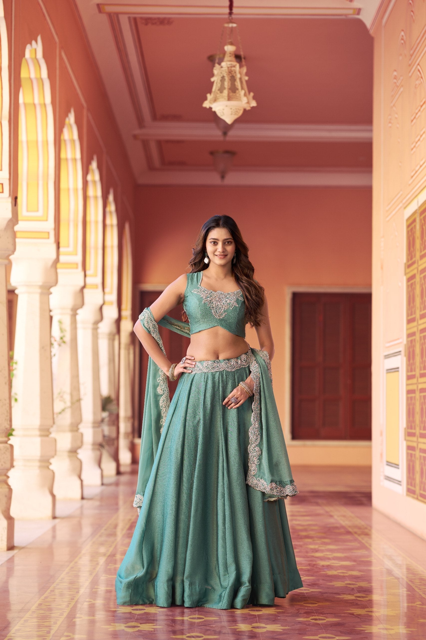 Sky Blue Designer Silk Lehenga Set