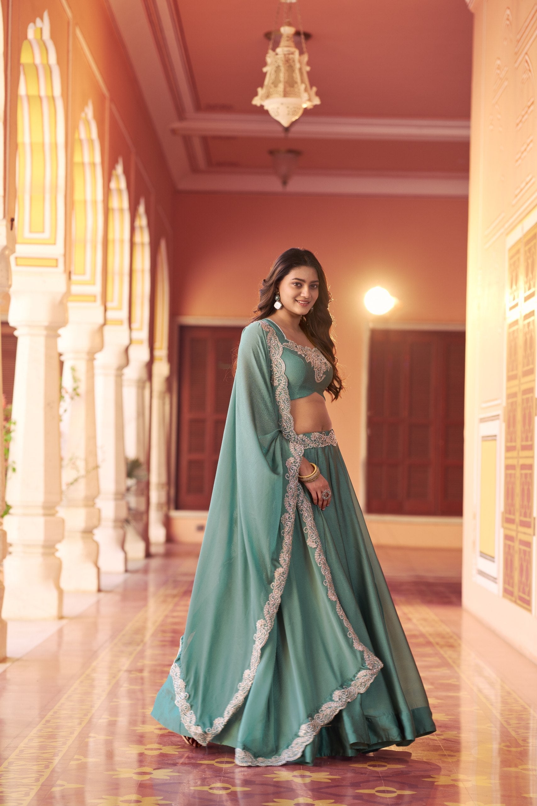 Sky Blue Designer Silk Lehenga Set
