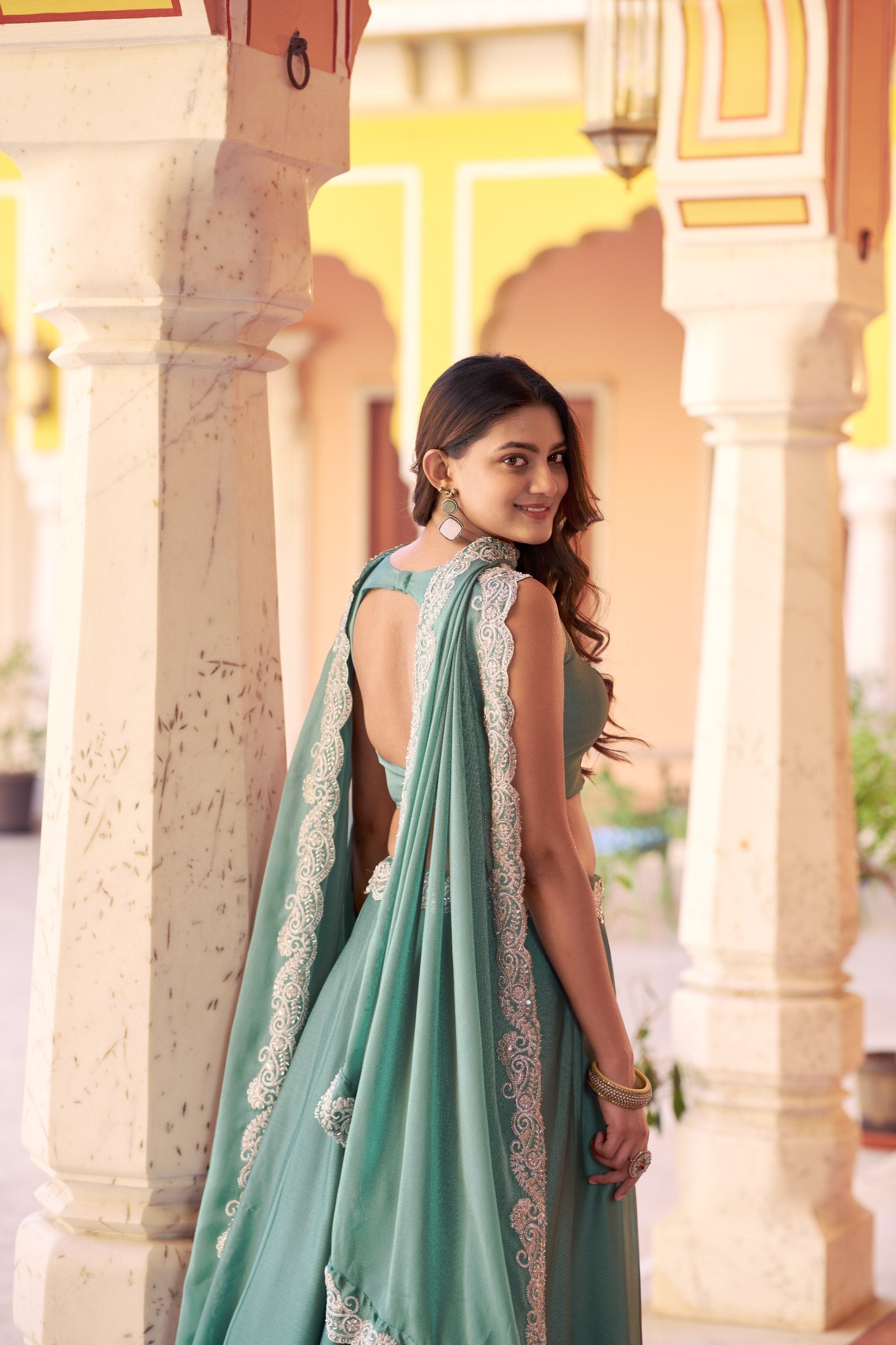 Sky Blue Designer Silk Lehenga Set