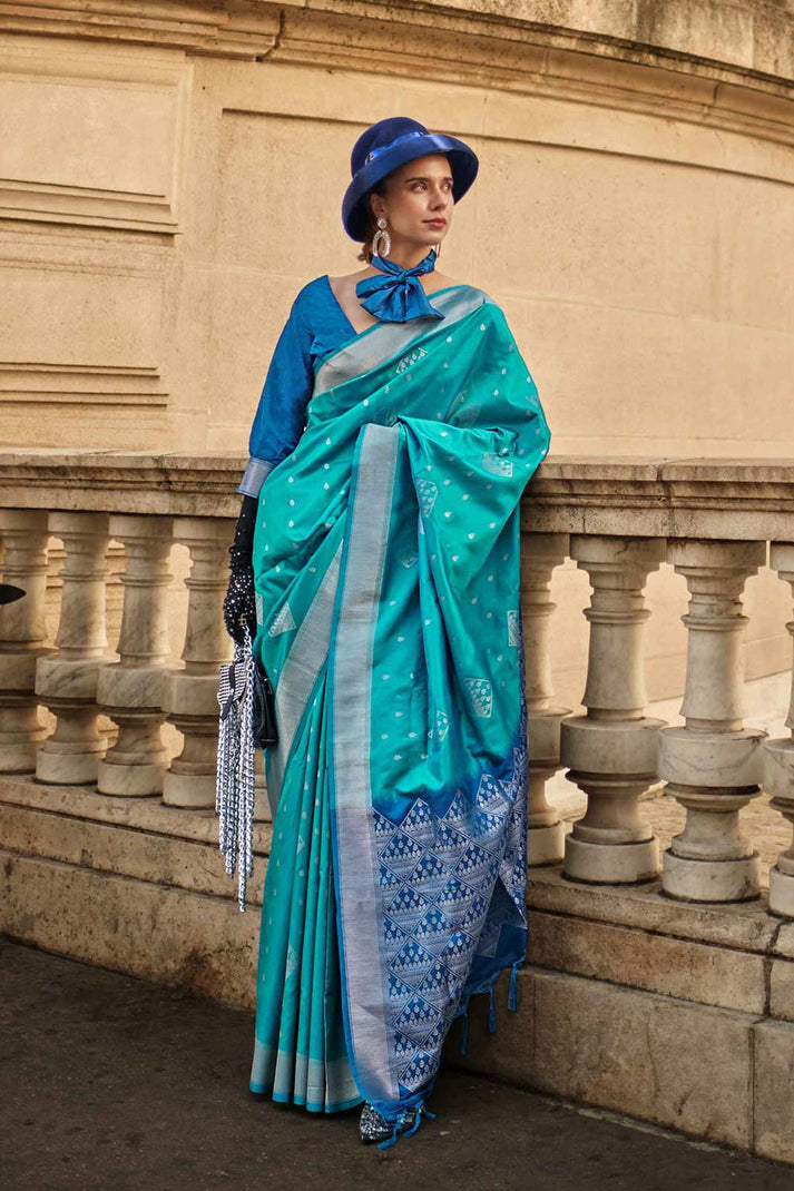 Sky Blue Elegant & Art Silk South Style Saree with Weaving Work – Traditional Wear