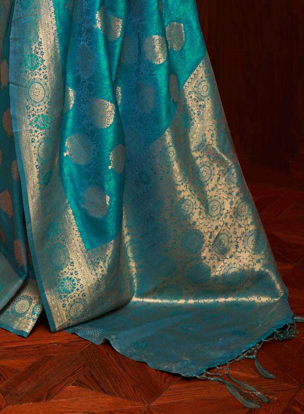 Sky Blue Elegant Banarasi Silk Blend Saree with Unstitched Blouse Piece