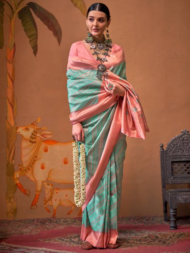 Sky Blue Elegant Banarasi Silk Blend Saree with Unstitched Blouse