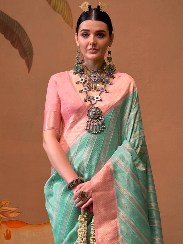 Sky Blue Elegant Banarasi Silk Blend Saree with Unstitched Blouse