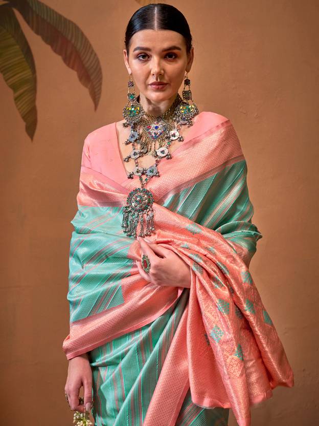 Sky Blue Elegant Banarasi Silk Blend Saree with Unstitched Blouse